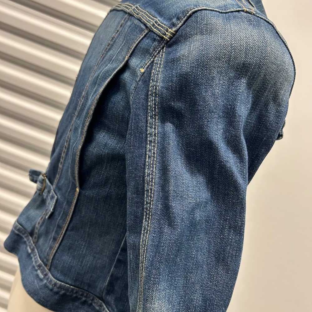 Vintage USA made 7 For All Mankind Denim Trucker Jacket Medium Wash Cinch - Picture 3 of 12
